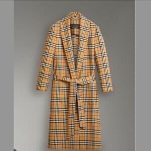 Burberry Reissued Vintage Check Wool Gown Coat In Antique Yellow - Large, Unisex